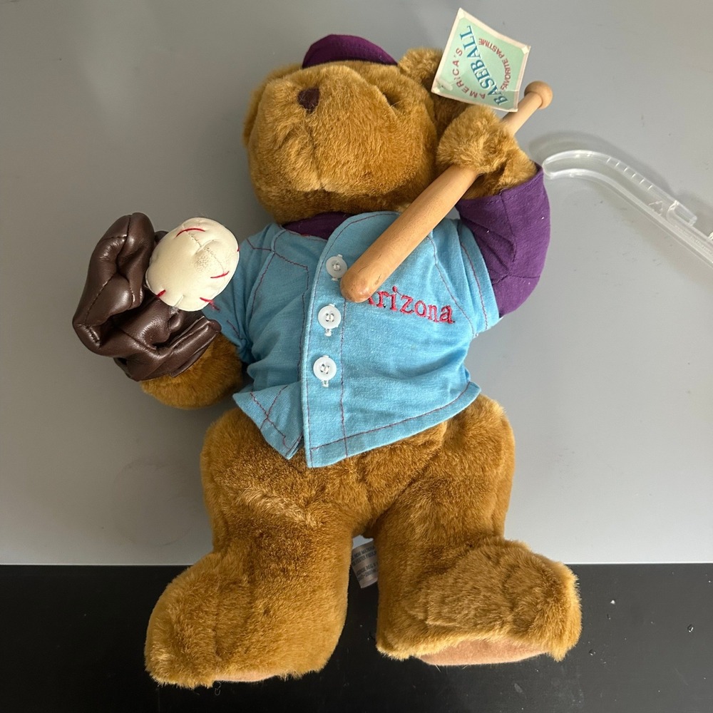 Toy Parade Arizona Baseball Teddy Bear Plush Blue Jersey Bat Glove Collectible